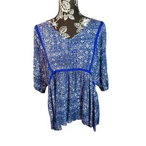 Cato Blue Paisley Boho Peasant Top - Plus Size 18/20W